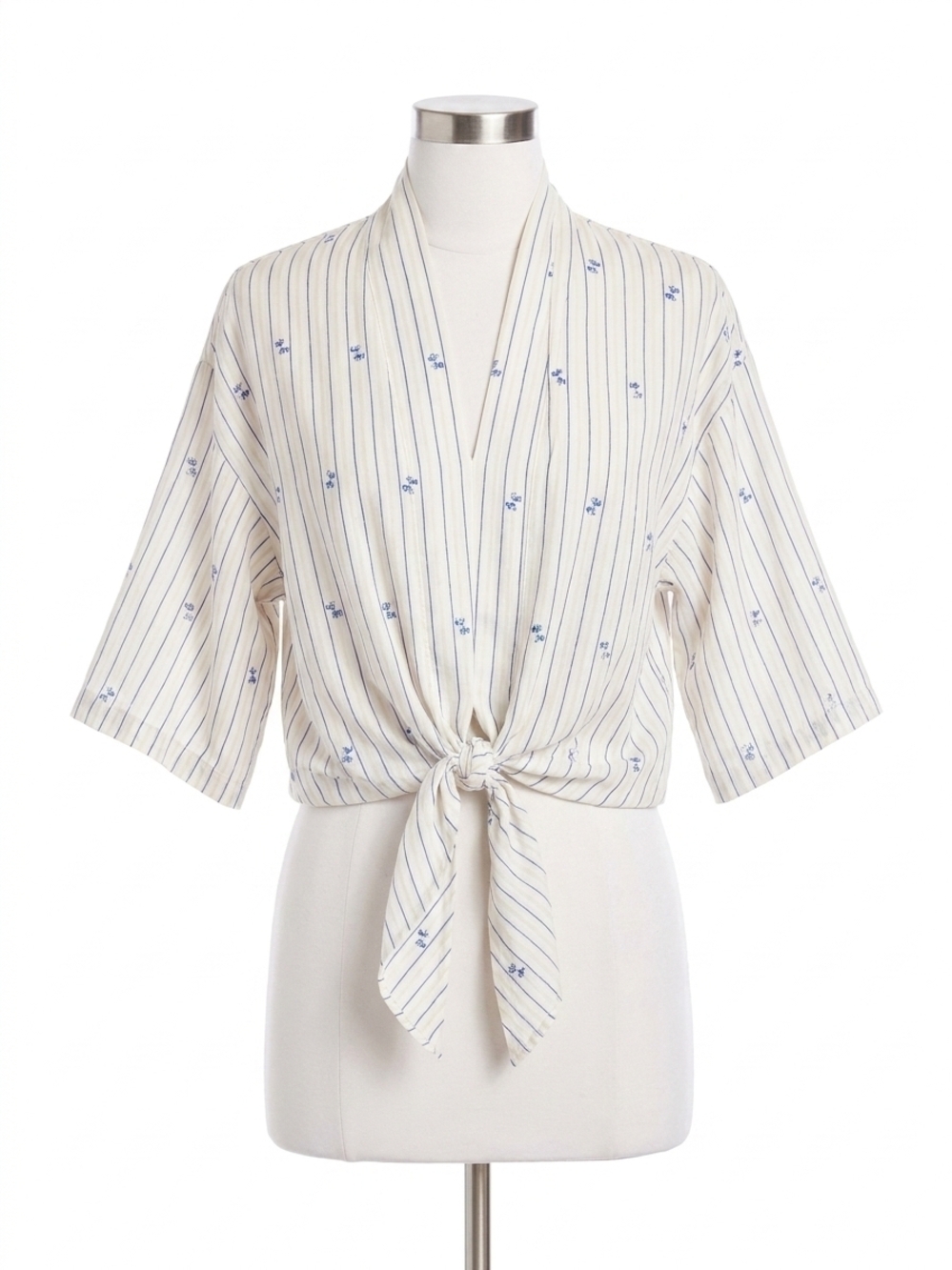 NEW FIFTEEN TWENTY bernice tie-front blouse in cream/blue